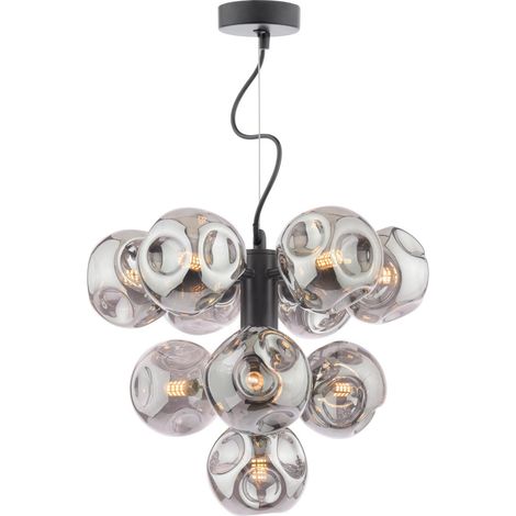 Dar Vine Suspension Vine à 10 lumières, noir satiné, avec verre fumé organique fermé