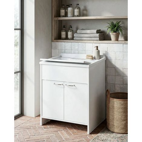 Mobile Lavatoio NEXA 60 – Lavapanni in PVC con Vasca e 2 Ante – 60x50x85 cm Bianco (1/3)