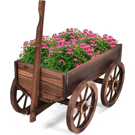 Goplus – Chariot à fleurs en sapin carbonisé – 4 roues flexibles – Trou de drainage intégré – Dimensions 120 x 43 x 53,5 cm – Pour terrasses et jardins