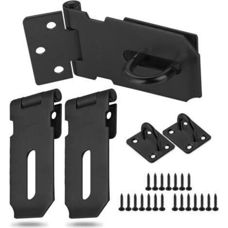 Moraillon de cadenas en acier inoxydable pour porte, placard ou garage – Lot de 3 pièces noires, 75 mm, avec vis incluses (1/5)