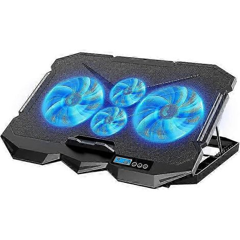 Support de refroidissement pour ordinateurs portables gaming, avec 4 ventilateurs, écran LCD, 4 hauteurs réglables et 2 ports USB-A. (1/5)