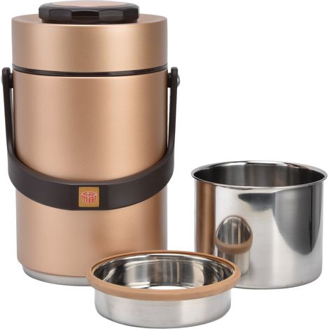 Boîte Repas Isotherme en Acier Inoxydable 304, 2300ml, 3 Couches, Intérieur Double Vide, pour Travail ou Pique-nique, Doré (1/5)