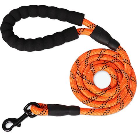 Laisse pour chien orange de 1,2 m de long x 1,0 cm d'épaisseur avec poignée rembourrée adaptée à la promenade du chien en extérieur (1/5)