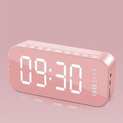 Réveil numérique LED multifonction avec haut-parleur Bluetooth, horloge de chevet lumineuse et boîte à musique électronique, rose (1/2)