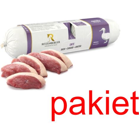 6 x Ente mit Forelle und Blaubeeren Doppelrollen (2 x 400 g) Nassfutter für Hunde Ritzenberger