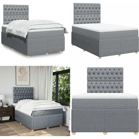 vidaXL Sommier à lattes de lit avec matelas Gris clair 120x200cm Tissu (1/5)