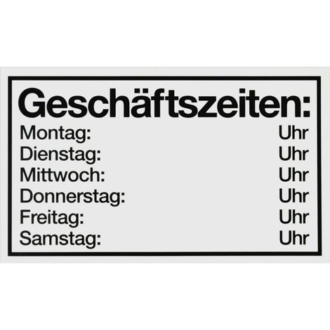 Conmetall Hinweisschild Geschäftszeiten  Mo-Sa 25 x 15 cm
