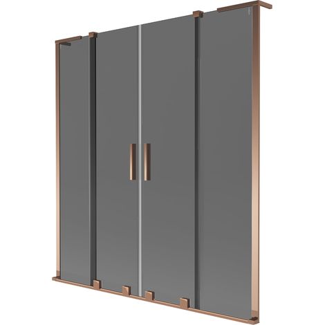 Mexen Velar L Duo mampara de bañera de 2 paneles deslizantes 140 x 150 cm, grafito, oro rosa - 896-140-003-42-60 (1/2)