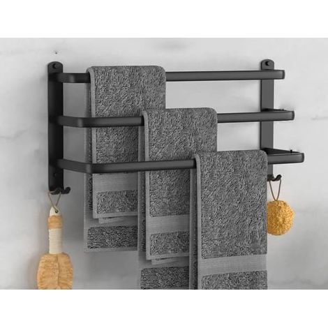 Porte-serviettes de 50 cm, noir mat, aluminium design futuriste, sans perçage, convient aux salles de bain (1/5)