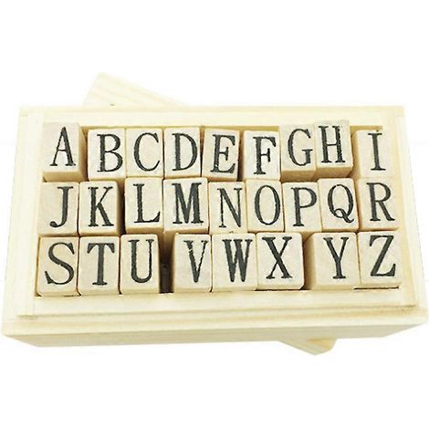 Tampons ABC en bois (26 pièces) : lettres de l'alphabet, tampons en caoutchouc montés sur bois pour loisirs créatifs et scrapbooking.
