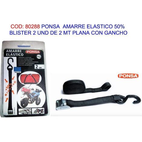 ponsa  amarre elastico 50% blister 2 und 2 mt plana c-gancho