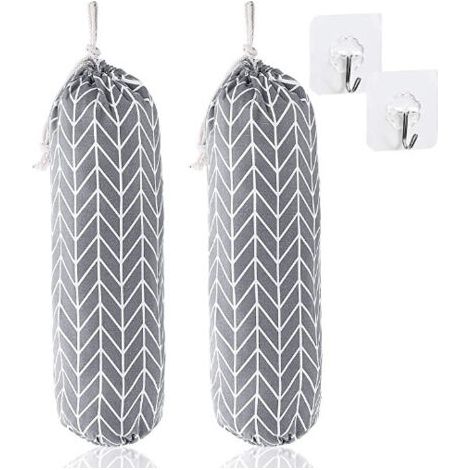 2 Pièces Support de Sac en Plastique, Distributeur de Sacs à Provisions, Organisateur Réutilisable Sac Poubelle, Porte Sac Poubelle Mural avec Crochet, Sac D'épicerie Support pour Cuisine