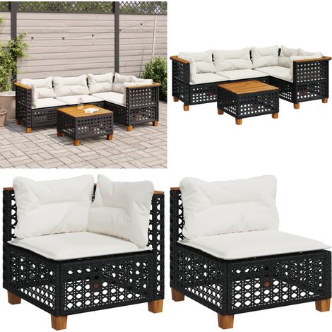 5-tlg. Garten-Sofagarnitur mit Kissen Schwarz Poly Rattan - Gartenmöbel Set - Esszimmergarnitur - Outdoor Möbel - Lounge Sofa - Rattan Gartenset - Home & Living (1/5)