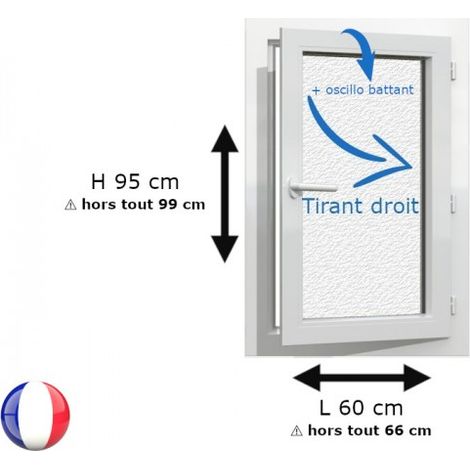Fenêtre PVC 1 vantail H 95 x L 60 cm OB verre brouillé pour pose en neuf - tirant droit