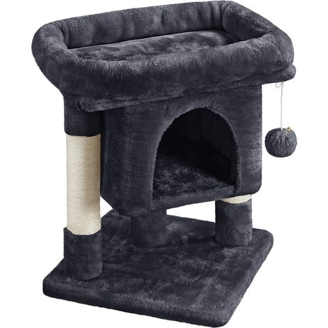 Yaheetech – Arbre à chat 2 niveaux avec niche et perchoir – Griffoir sisal – Dimensions 40,5x40,5x59cm – Couleur noire pour petits espaces