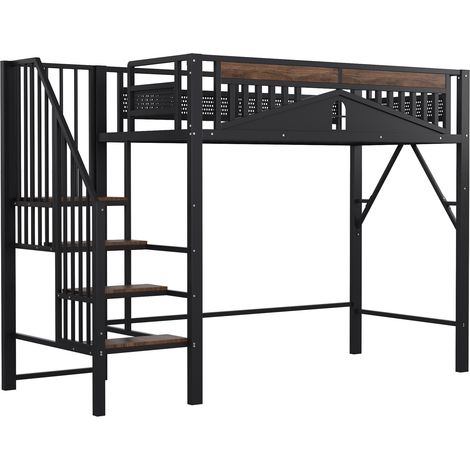 Letto a soppalco in metallo 90 x 200 cm nero con scala di sicurezza e vano contenitore (1/5)