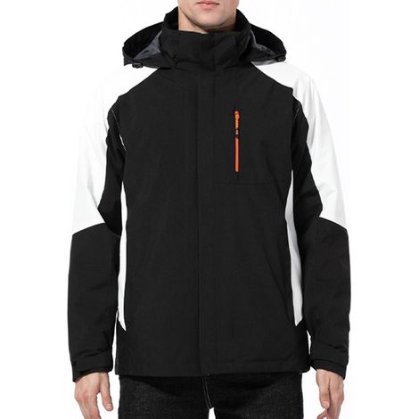 3-in-1-Bergsteigeranzug für Damen und Herren, wasserdichte und winddichte Jacke mit abnehmbarer Kapuze, Winter – Größe M – Schwarz und Weiß