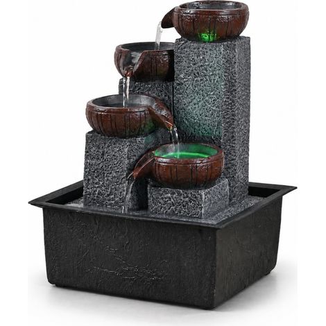 Fontaine d’Intérieur Cascade 4 Niveaux Jarre Effet Pierre Naturelle Lumière LED Coloré, Déco d’intérieur Zen et Élégant, Fontaine de Table, Idée Cadeau Exceptionnelle, H 21cm (1/5)