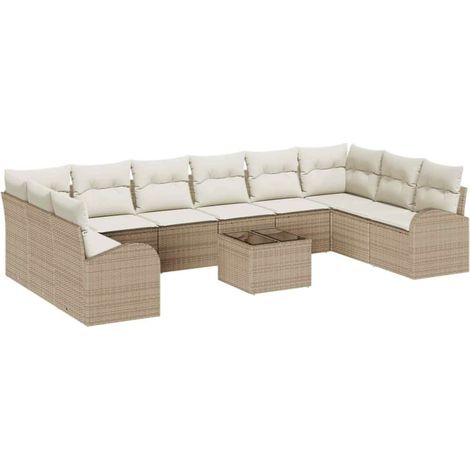 Conjunto de sofás de jardín con cojín 11 pcs Beige y Crema vidaXL (1/5)