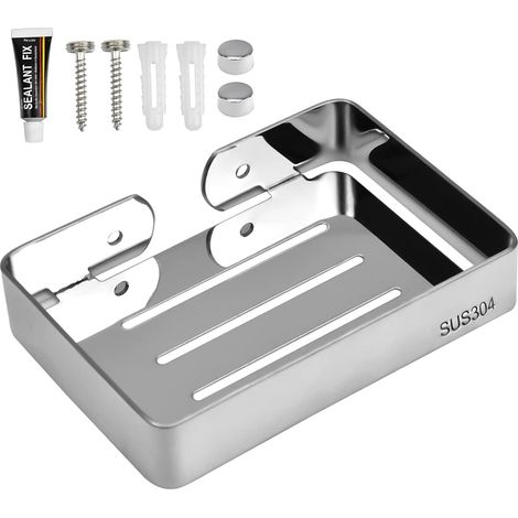 Mural Porte-Savon en Acier Inoxydable INOX Mat de Drain, Panier à Savon Support de Rangement pour Organisateur de Salle de Bain ou Cuisine (1/5)