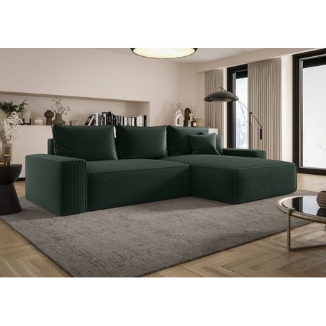 Ecksofa Schlafsofa Sofa WALKEN Stoff Poso Grün Ottomane Rechts (1/4)