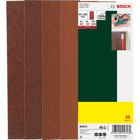 Bosch 2607019498 25 Fogli ABR, 93 x 230, Fori Grana 60-240 (1/3)