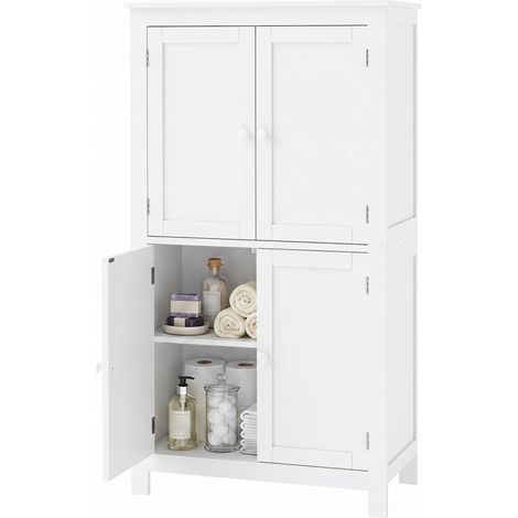 HOMCOM Mobile Bagno Salvaspazio con 4 Ante e Ripiani Regolabili, Bianco (1/5)