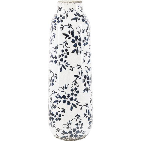 Florero blanco y azul gres estampado de flores 35 cm impermeable Mulai