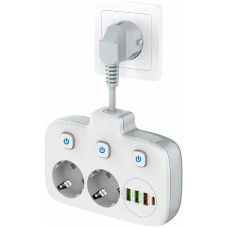 Steckdosenleiste mit einem Schalter, Steckdosenleiste mit 2 Steckdosen und 3 Schaltern, Doppelsteckdose mit 4 USB-Anschlüssen, OUYLAF-Steckeradapter mit Überspannungsschutz, FLITI-Kindersicherung