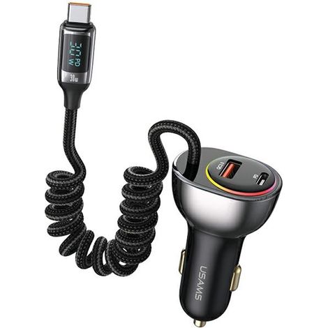 Cargador de coche USB-C/USB usams Power Delivery de 60 W, color negro. (1/5)