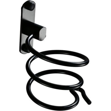 1PCS Black Wall-Mounted Hair Dryer Holder with Drilling - For Hotel, Bathroom, Toilet, Barber Shop, Aluminum, Matte Finish (1/5)