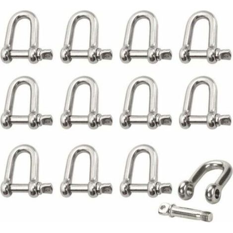 Manille Inox 12 Pièces M4 Manille Inox Acier Manille de Levage Manille D'anneau de D de Chaîne Manille Goupille Vis Boucle Manille Droite Joint Fermoir pour Chaîne (1/4)