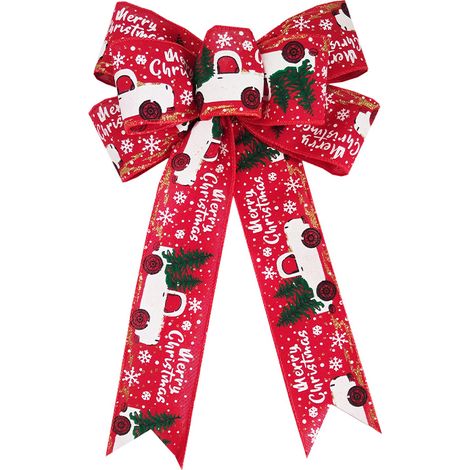 Noeud De Noël Rouge - Ruban Décoratif Avec Motif Camion - Pour Arbre Et Porte D Entrée - Lot De 1 (1/5)