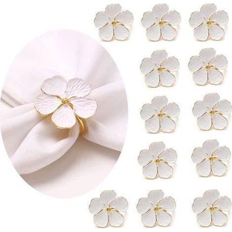 Rond de Serviette - Non spécifié - Lot de 12 - Fleurs Blanches - Décoration de Table - Noël (1/4)