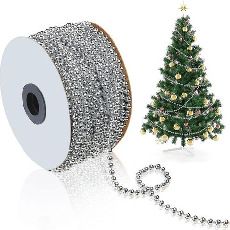 Guirlande de perles de Noël 25m, chaîne décorative 6 mm en plastique pour sapin, escalier, mariage, déguisement, bricolage - Déco festive Xmas, 1 rouleau. (1/5)