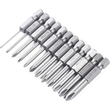 Lot de 12 embouts de tournevis cruciformes cruciformes 50 mm avec tige hexagonale magnétique 6,35 mm (1/5)