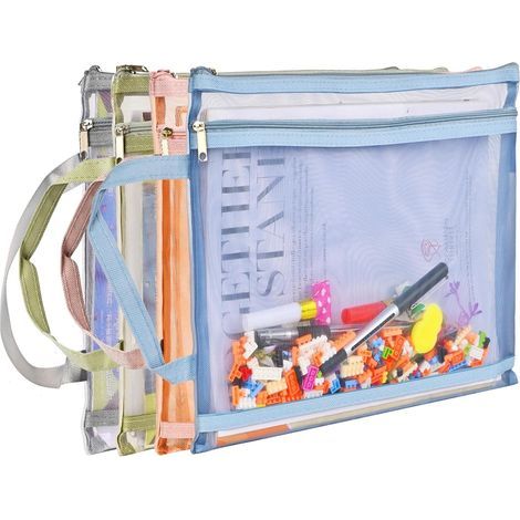 Set of 4 mesh toy storage bags, double-layer nylon mesh zippered pouches, organization solution for toys, games and more. (1/4)