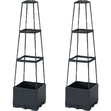 Lot de 2 bacs surélevés à arrosage automatique, Bac à tomates avec effet bois – 3 niveaux, compatible plantes grimpantes, légumes et fleurs grimpantes – Matériau plastique – Inclut 10 pinces et 1 roul (1/4)