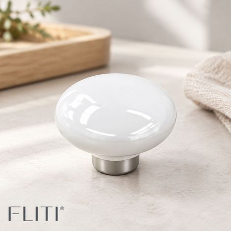 FLITI Set of 10 Round White Porcelain Drawer Knobs 32x24mm Vintage Ceramic Handle for Furniture and Cupboard (1/5)