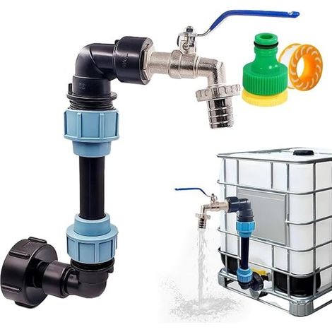 Robinet IBC Col de Cygne de Cuve, 3/4" Adaptateur IBC avec Col de Cygne, S60X6 Adaptateur de Réservoir de Vidange IBC, Robinet Raccord Cuve 1000L pour Réservoir D\'eau 1000L, Conteneur IBC (1/5)