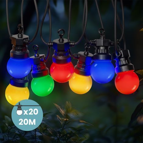 Guirlande lumineuse d'extérieur 20M multicolore – 20 LED blanc chaud – Transformateur IP44 – Rallonge 3M pour événements extérieurs (1/5)