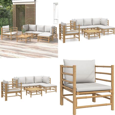 6-tlg. Garten-Lounge-Set mit Hellgrauen Kissen Bambus - Bambus Möbel - Gartenloungeset - Outdoor Möbel - Esstisch - Wohnzimmergarnitur - Home & Living (1/5)