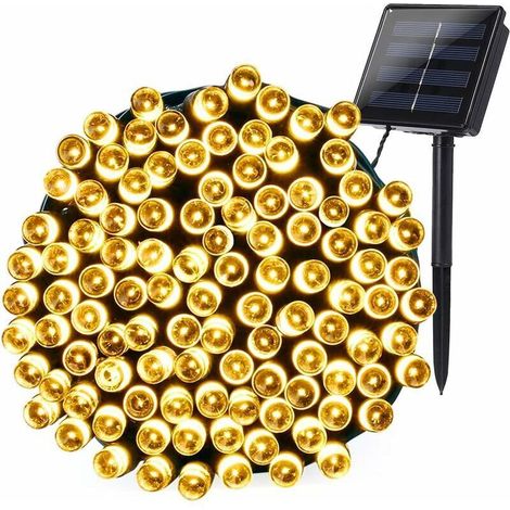 Guirlande lumineuse solaire, 22 m, 200 LED, étanche, 8 modes d'éclairage, idéale pour décorer jardin, terrasse, clôture, anniversaire, mariage (blanc chaud) [Classe énergétique A+++] (1/5)