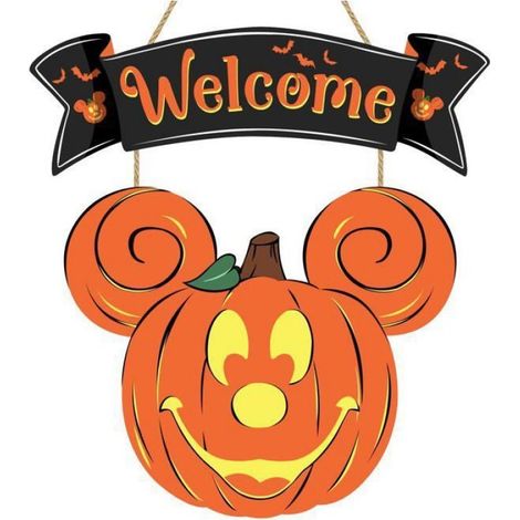 Panneau d'Accueil Halloween - Décoration de Porte en PVC avec Citrouille et Souris - Pour Entrée Jardin Maison Fête - 1 Pièce (1/5)