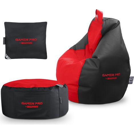 Pack Gamer Rouge : Pouf Gamer PRO + Repose-pieds + Coussin HAPPERS Pack Gamer PRO rouge