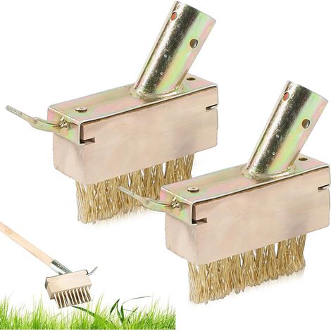 2 Pièces - Brosse à Joints - Balai Métallique - Nettoyage Mousses et Mauvaises Herbes - Pour Pavés et Dalles - Doré - 24x17x3,5cm