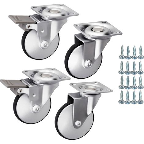 SOTECH Set Möbelrollen LINDAU Ø 50 mm silbergrau/schwarz 2 x mit und 2 x ohne Bremse (Feststeller) inkl. Schraubenset Belastbarkeit bis 120 kg (30 kg pro Transportrolle) (1/5)