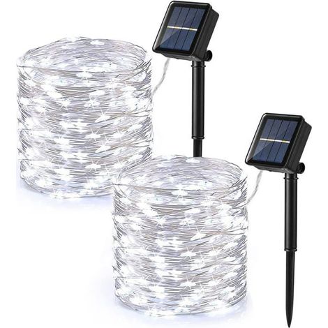 HOXILEELEOLot de guirlandes lumineuses solaires, 140 pieds au total, 400 guirlandes lumineuses à LED, blanc froid (1/5)