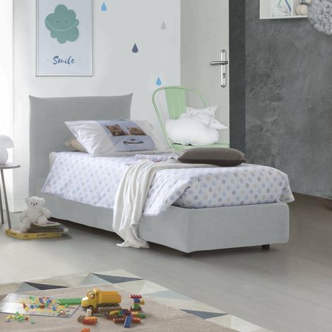 Dmora - Einzelbett Dguagn, Containerbett mit Stoffbespannung, 100% Made in Italy, Seitliche Öffnung, passend für Matratze 80x190 cm, Weiß (1/5)