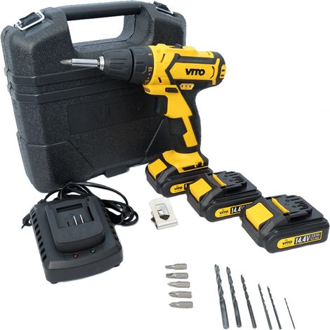 Perceuse visseuse 14.4V + 3 Batteries lithium 2,0Ah + Chargeur rapide VITO